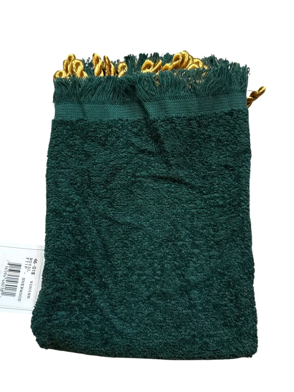 Brand new with Tags Vintage Vohann brand Green Hand‎ Towel with Gold Cord Fringe